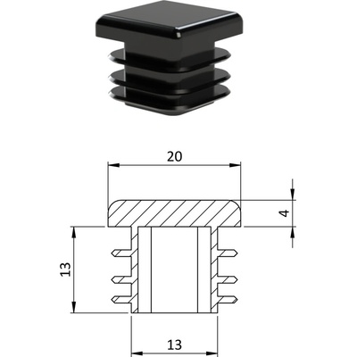 Krytka plastová 20 x 20 mm, čierna