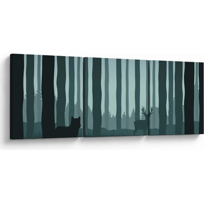 Obraz - Jelen s vlkem ve skalách, třídílný 90x30 cm