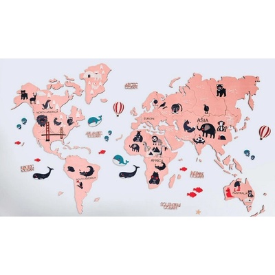 Dětská mapa světa nástěnná 2D - RŮŽOVÁ 200x120cm