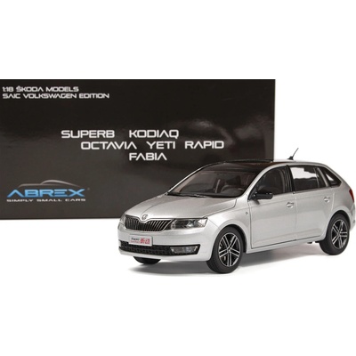 Abrex škoda Rapid Spaceback 2013 Stříbrná Metalíza časopis s modelem 1:18