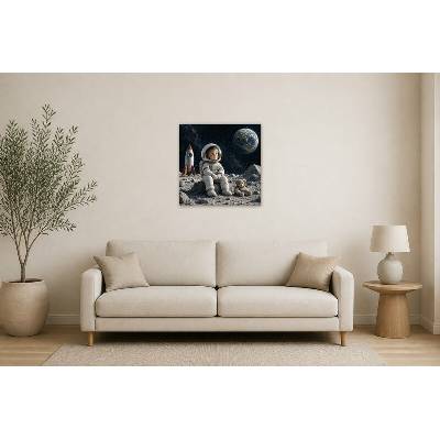 Obraz na plátně – Malý astronaut s plyšovým kamarádem 70 × 70 cm – Hledejceny.cz