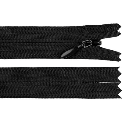 Spirálový zip skrytý YKK No 4 délka 25 cm, střední, 580 černá