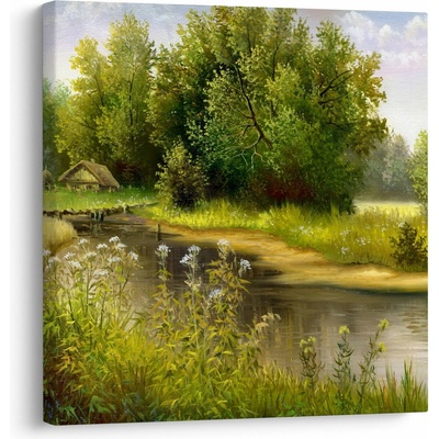 Obraz - Řeka u lesa, olejomalba, jednodílný 70x70 cm