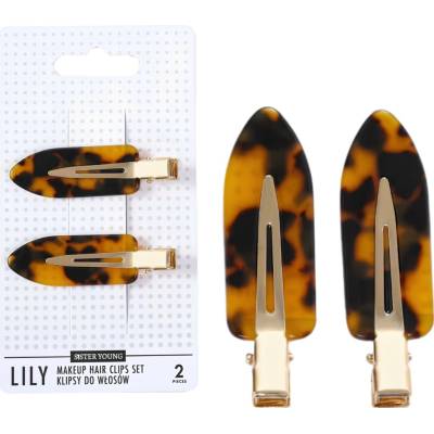 Spony do vlasov s podložkami Sister Young Lily Makeup Hair Clips Set - 6 cm, 2 ks - leopardí vzor