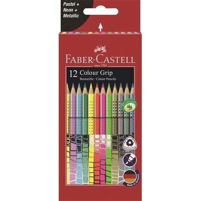 Faber Castell Grip sada 12 farebných ceruziekv neonových pastelových a metalických farbách FC201569