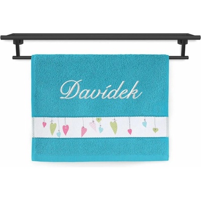 Povlečení Plus malý ručník se jménem na přání 30 x 50 cm barevná srdíčka tyrkys