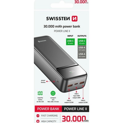 Swissten Power Line II 30000 mAh čierna