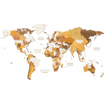 Velká dřevěná mapa světa na zeď 4D - Nástěnné mapy ze dřeva 300x150cm - ORIGINAL