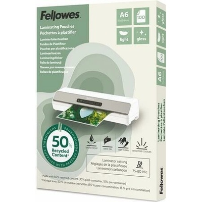 FELLOWES Laminovací fólie Light, 80 mikronů, A6, lesklá, recyklovaný, 100 ks, FELLOWES 100143441 ,balení 100 ks