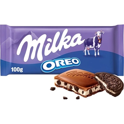 Milka Oreo čokoláda z alpského mlieka s kakaovými sušienkami a vanilkovo-krémovou náplňou 100 g