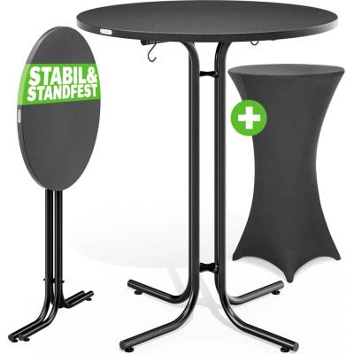Casaria Barový stolek šedý 110x80cm + Potah na barový stolek antracitová Ø80cm