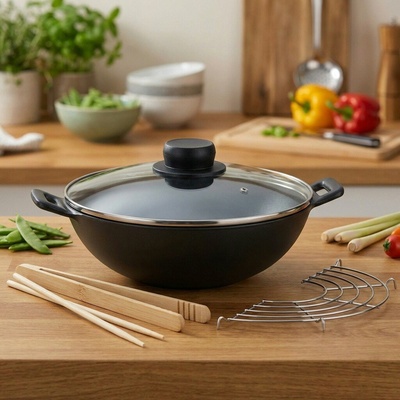 Kela WOK set MINI 5-dielny liatina kov sklo drevo KL-77747