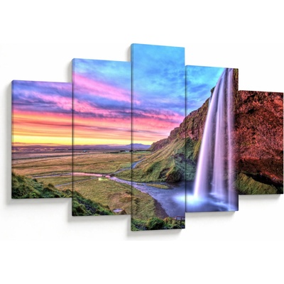 Obraz - Vodopád Seljalandsfoss, päťdielne 150x105 cm