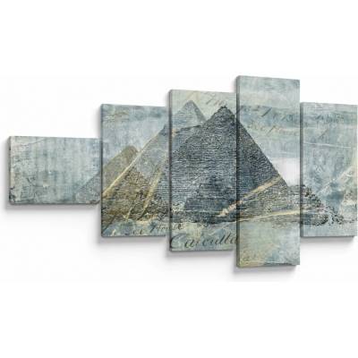 Obraz - Pyramídy v modrom filtri, päťdielne 110x60 cm