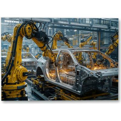Plakát – Robotická výroba automobilové karoserie 35 × 25 cm Bez rámu Ano Bez rámu – Hledejceny.cz