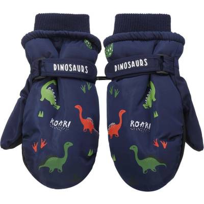 BE SNAZZY Detské zimné palcové rukavice Dinosaurus Be Snazzy Tmavomodré