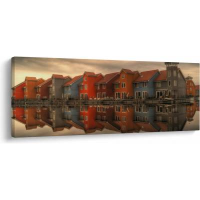Obraz farebných domčekov, jednodielne 145x58 cm