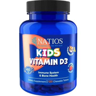 Natios Kids Vitamín D3 400 IU 120 jahodových cmúľacích tabletiek