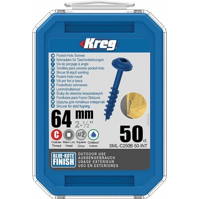 Kreg Blue-Kote Maxi-Loc Šrouby pro skryté spoje - 64 mm, hrubý závit, 50 ks – Hledejceny.cz