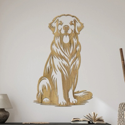 dřevo života Dřevěná dekorace na zeď Zlatý retriever Zvolte rozměr šxv (cm): 26x40, Zvolte barvu dekoru: Dub zlatý