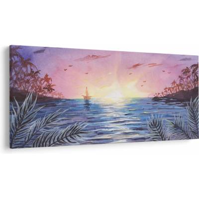 Obraz - Západ slunce nad vodou, akvarel, jednodílný 200x100 cm