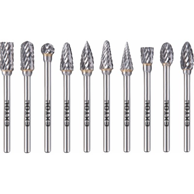 Extol Industrial sada karbidových fréz, ø6mm, stopka ø3mm, celková dĺžka 50mm, 10ks 8703810