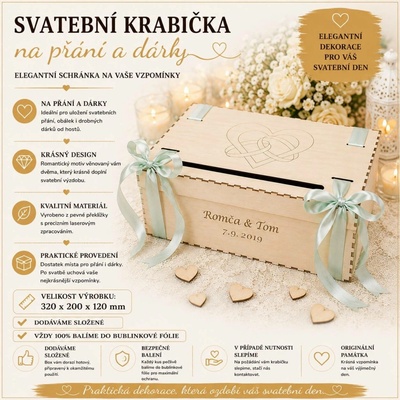Svatební krabička na přání a dárky | Personalizovaná dřevěná schránka – Hledejceny.cz