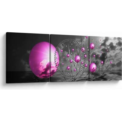 Obraz ružových gulí (s hodinami), trojdielne 90x30 cm s hodinami