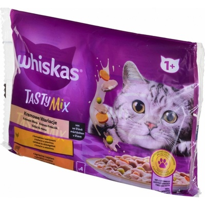 Whiskas TastyMix Creamy Creations kura a zelenina jahňa a morka v šťave 4 x 85 g
