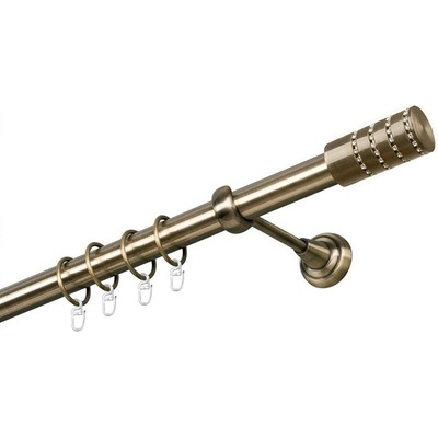 OK-GarnýžeCZ Garnýž kovová jednořadá 25mm Cylinder crystal mosaz 200 cm do stěny / kroužky s háčkem