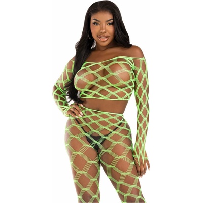 Leg Avenue Net Crop Top & Footless Tights 89325 Green