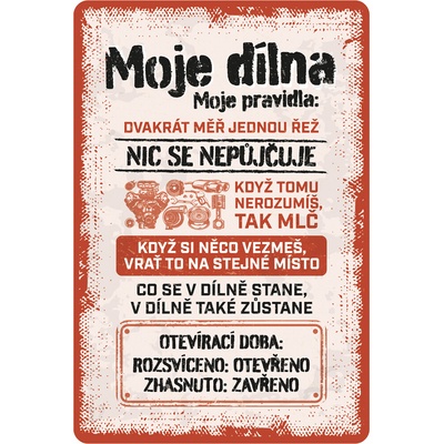 Nekupto Plechová cedule: Pravidla dílny - 20x30 cm