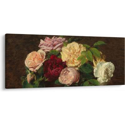 Obraz - Henri Fantin-Latour, Roses de Nice on a Table, reprodukcia, jednodielne 120x50 cm