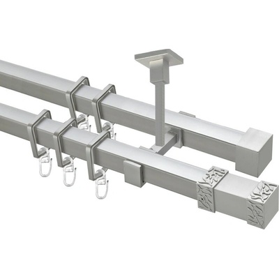 OK-GarnýžeCZ Garnýž kovová hranatá dvouřadá 20x20mm Roma satina 480 cm do stropu / kroužky s háčkem