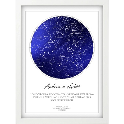 Understarsky Hvězdná mapa - 2M34W - Plakát 30x40 cm v bílém rámu