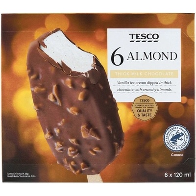 Tesco Mrazený krém vanilkový v mliečnej čokoláde s kúskami mandlí 6 x 120 ml