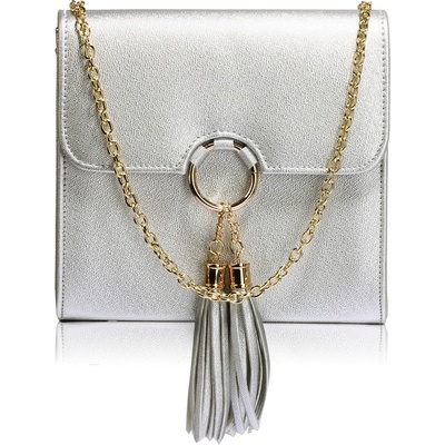 L&S kabelka ze klapkové spojky se střapcem LS-AGC00348 SILVER stříbrné