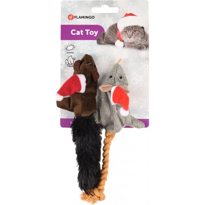 Flamingo Vánoční myš plyšová s catnipem pro kočky 2ks