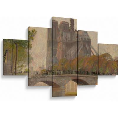 Obraz - Robert William Vonnoh, Notre Dame de Paris, reprodukcia, päťdielne 125x70 cm