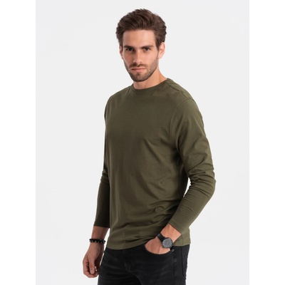 Ombre Clothing pánské tričko s dlouhým rukávem Eliwn tmavě olivová