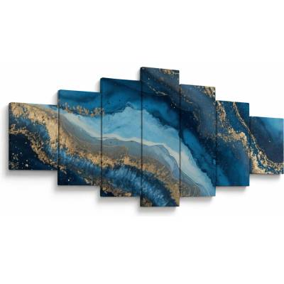 Obraz - Modrá mramorová abstrakcia, sedemdielne 210x100 cm