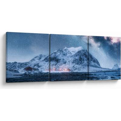 Obraz hor s hvězdnou oblohou, třídílný 120x40 cm