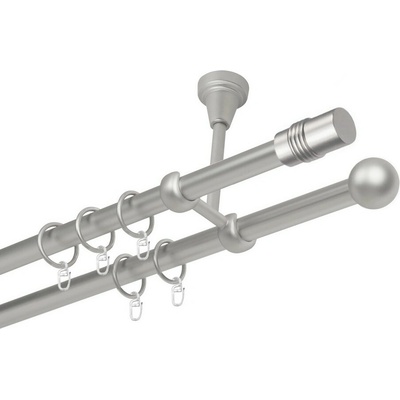 OK-GarnýžeCZ Garnýž kovová dvouřadá 16mm Cylinder satina 460 cm do stropu / kroužky s háčkem