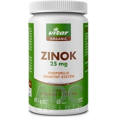 Vitar Organic Zinok 25 mg s obsahom Vitamínu C 60 tabliet
