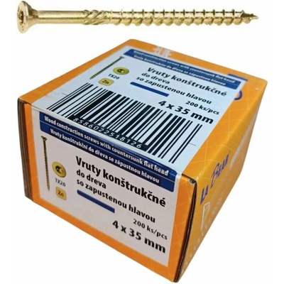 Konštrukčná skrutka TORX 4x35 mm – žltý zinok, 200 ks
