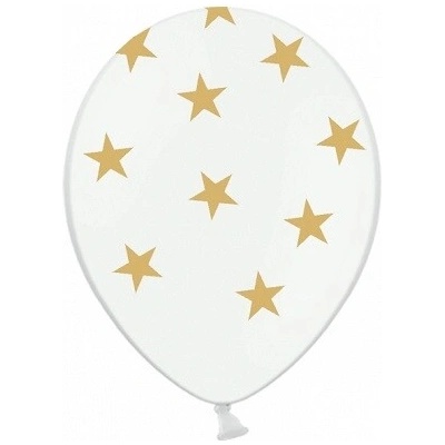 PartyDeco Latexový balón biely Zlaté hviezdy 30 cm