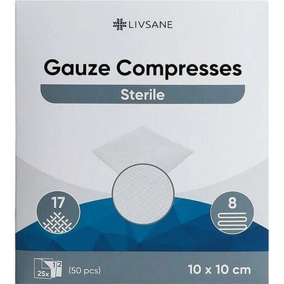LIVSANE Sterilní gázové kompresy 10 x 10 cm 25 x 2 ks