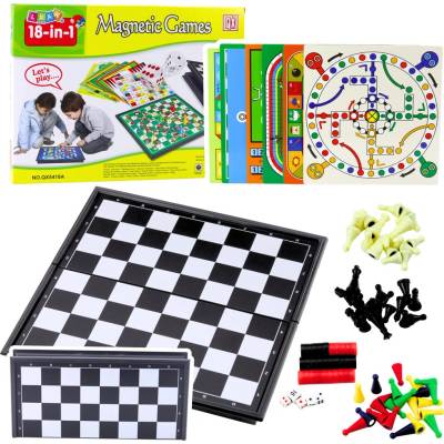 LEAN Toys Rodinná sada deskových her 18 v 1 s magnetickými šachy