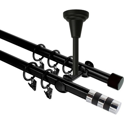 OK-GarnýžeCZ Garnýž kovová dvouřadá 19mm Sigma černá 210 cm do stropu / kroužky s žabkou
