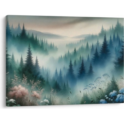 Obraz - Lesní krajina s mlhou, jednodílný 70x50 cm